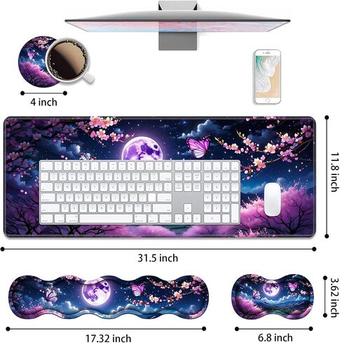 4 in 1 Ergonomic Keyboard Wrist Rest & Mouse Pad Wrist Rest Set, Large XXL Gaming Desk Mat 31.5"x 11.8" with Non-Slip Base, Memory Foam for Home Office Study Gaming, Red Dragon in Saudi Arabia
