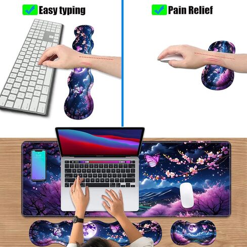 4 in 1 Ergonomic Keyboard Wrist Rest & Mouse Pad Wrist Rest Set, Large XXL Gaming Desk Mat 31.5"x 11.8" with Non-Slip Base, Memory Foam for Home Office Study Gaming, Red Dragon in Saudi Arabia