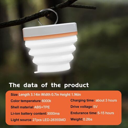 LED Camping Lantern,3 Lighting Modes,3000ma Camping Lantern Rechargeable,Camping Accessories with Hanging Rings and Ropes,for Camping,Hiking,Hurricanes,Power Outages,Foldable,Not Waterproof in Saudi Arabia