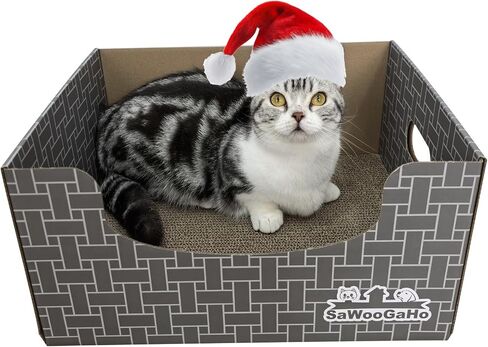 Cat Cardboard Scratcher with Extra-Large Box Bigger Space Double-Sided Scratching Refillable Pad Scratch Board Easy to Clean Scratched Lounger for Indoor Cats Weaving Patterns in Saudi Arabia