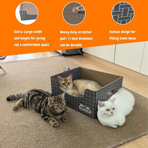 Cat Cardboard Scratcher with Extra-Large Box Bigger Space Double-Sided Scratching Refillable Pad Scratch Board Easy to Clean Scratched Lounger for Indoor Cats Weaving Patterns in Saudi Arabia