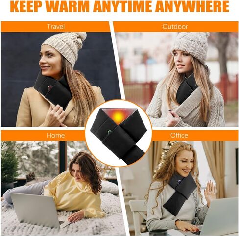 Heated Scarf with 5000mAh Battery Rechargeable Heating Pad for Neck Pain Relief, Electric Heated Neck Wrap Warmer with 3 Heat Levels, Cordless Thermal Brace Neck Heater for Men Women in Saudi Arabia