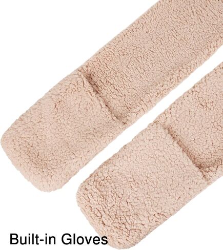 Winter Faux Fur Fuzzy Trim Sherpa Hooded Scarf Cute 3-in-1 Scarf Hat Gloves Set for Women in Kuwait