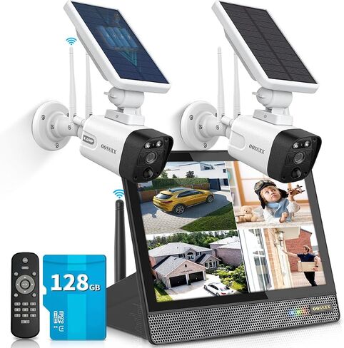 OOSSXX (Solar Power Battery 100% Wire-Free) All-in-one Monitor 2-Way Audio Solar Powered Security Camera System with Monitor Outdoor Wireless Home Security System WiFi Cameras Surveillance Systems in Saudi Arabia