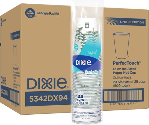 Dixie PerfecTouch (5342DX94) 12 oz Insulated Paper Hot Coffee Cups, Limited Edition Holiday Cups in Winter Fun Designs, 500 Count (20 Packs of 25 Cups) in Kuwait
