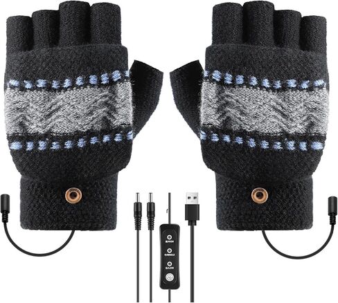 قفازات USB ساخنة بدون أصابع للرجال والنساء، قفازات تدفئة شتوية دافئة تعمل باللمس قفازات كهربائية كاملة ونصف الأيدي أكثر دفئًا مع 3 درجات حرارة قابلة للتعديل، قفازات كمبيوتر محمول قابلة للغسل in Kuwait