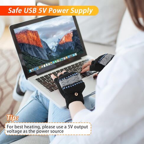 قفازات USB ساخنة بدون أصابع للرجال والنساء، قفازات تدفئة شتوية دافئة تعمل باللمس قفازات كهربائية كاملة ونصف الأيدي أكثر دفئًا مع 3 درجات حرارة قابلة للتعديل، قفازات كمبيوتر محمول قابلة للغسل in Kuwait
