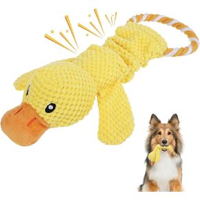KOOLTAIL Duck Dog Squeaky Toys, Interactive Puppy Plush Toys with Crinkle Paper, Large Tug of War Pull Toy for Indoor and Outdoor Play, Stuffed Soft Pet Chew Toy for Small Medium Large Dogs Yellow