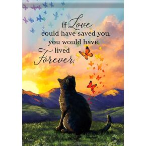The Bridge Collection 18" 'Lived Forever' Cat Loss Memorial Garden Flag - Cat Memorial Hanging Flag - Flag for Pet Memorial Garden