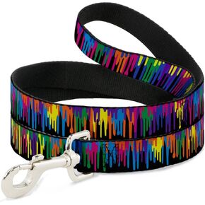 Buckle-Down Pet Leash - Paint Drips Black/Multi Neon - 6 Feet Long - 1" Wide