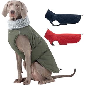 PINA Dog Winter Coat, Dog Winter Jacket with Faux Fur Hood, Warm Dog Coat with Three-Proof Fabric, Gourd Print Dog Winter Vest for Large Dog, Green, 4XL