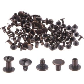 100set Round Flat Head Screws Buttons 5/16" Metal Stud Screw Rivets for DIY Leather Craft Bookbinding, Gold Tone