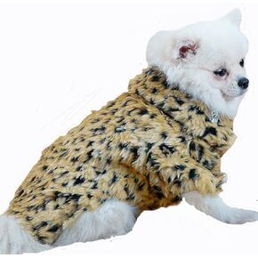 BasicM Dog Pet Leopard Faux Fur Button Design Luxury Warm Sweater Coat for Chihuahua Yorkie Teddy (XS), Brown