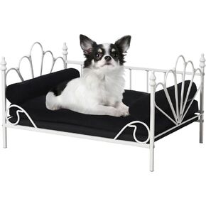 Pet Sofa Bed, Cat Bed,Dog Bed with Metal Frame and Detached White Velvet Cushion with 2 Pillow for Small Dog (White)