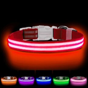 LED Dog Collar, USB Rechargeable Light Up Dog Collar, Adjustable Glowing Dog Collars, Comfortable Soft Dog Collar for Small, Medium, Large Dogs, Glow Collars for Night Walking-Pink M