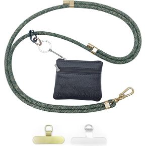 Clip and Go Phone Strap with Wallet/Zipper Pouch,Crossbody Adjustable Phone Lanyard/Chain Charm with Wallet for Women