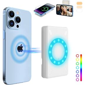Phone Light Clip with 10W Wireless Fast-Charging, 9 Color Modes, 3000mAh High Power, Rechargeable Portable RGB with Front and Rear Lighting, Phone Light for Selfie, Tiktok, Vlogs, Content Creators