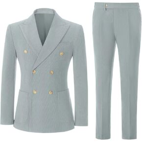 Mens Slim Fit Suit 2 Piece Corduroy Suits Double Breasted Suit Blazer Jacket Pants Set Formal Wedding Prom Tuxedos
