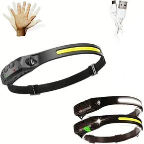 Headlamp Rechargeable, 270° Wide Beam, Motion Sensor, 10W, Weatherproof, 1000Lumen, 2 Light Source, for Camping, Hiking, Running, Outdoor, Outdoor Hardhat Light, Adults and Kids