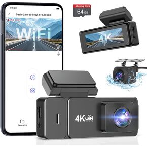 4K Dash Cam Front and Rear, Otovoda 4K+1080P Full HD Dash Camera for Cars, with Free 64GB Card, Wi-Fi & App Control, 2.99" IPS Car Camera, Night Vision, 170°Wide Angle, 24H Parking Mode, WDR