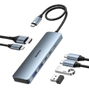BENFEI USB C HUB 6-in-1 with HDMI(4K@60Hz), 100W Power Delivery, 10Gbps 2*USB-A and 2*USB-C, Silicone Cable, Aluminum Case Compatible with iPhone 15 Pro/Max, MacBook, iPad Pro, iMac, S23, XPS17