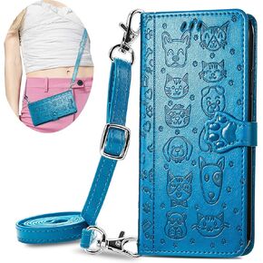 CCSmall Crossbody Wallet Cell Phone Case for Samsung Galaxy A04S/A13 5G (Not 4G), Cute Cat Dog Cartoon Style Flip Case Cover with Removable Lanyard Strap for Samsung Galaxy A13 5G/A04S MGG Purple