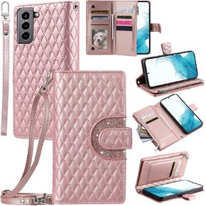 Phone Case for Samsung Galaxy S21 FE 5G Wallet Cover with and Crossbody Wrist Strap Shoulder Strap 9+ Card Slots Zipper Purse Leather Stand S 21 EF S21FE5G UW S21FE 21S G5 6.4 inch Purple