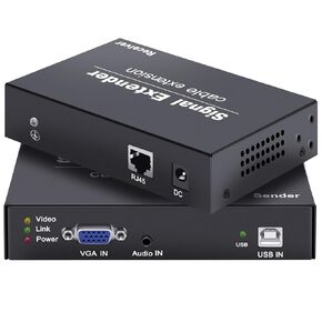 KVM Extender VGA, VGA KVM Extender Up to 164ft/50m Over Single Cat5e/6/7 Network Cable, Zero Delay Transmission, Plug and Play, VGA Ethernet KVM with 4 USB2.0 Ports, Support Keyboard Printer Webcam