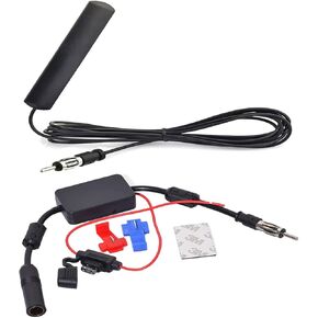 Bingfu Car FM AM Stereo Radio Antenna Signal Booster Amplifier Amp 12V Power Supply DIN Plug Connector Adapter for Vehicle Truck SUV Car Audio Radio Stereo Media Head Unit Receiver