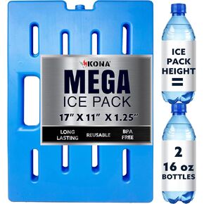 Kona Mega Ice Packs Cooler XXL Size - Long Lasting Reusable Freezer Packs - Alternative to Dry Ice Packs for Cooler Ice Packs - Perfect for Delivery, Catering, Camping, and Travel