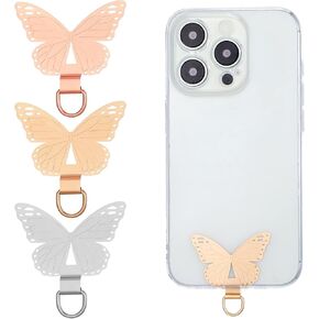 3 Pcs Metal Phone Tether Tabs, Butterfly Phone Lanyard Tab, Cell Phone Charm Hook Stainless Steel Phone Patch Heavy Duty Phone Strap Replacement Part for All Full Phone Cases
