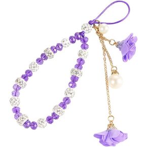 Purple Crystal Bling Lanyard,Mobile Phone Lanyard Short Hand Strap Tassel Short Cord Hanging Cord Wrist Straps, Cell Phone Charms, Car Keychain