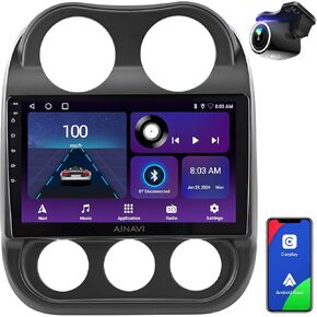 10.2 inch Car Stereo for Jeep Patriot Compass 2010-2016 Android 12.0 Microphone Auto Carplay QLED Touch Screen Radio GPS Navigation Voice Control Wireless 5GWIFI Head Unit Upgrade (2RAM+64ROM)