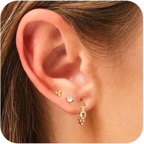 Gold Hoop Earrings for Women, 14K Gold Plated Hypoallergenic Cubic Zirconia Earrings Trendy Small Dainty Gold Hoops Earrings Set Jewelry Multiple Piercing Gifts for Women