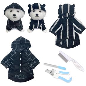 Dog Sweater Clothes, 2 Pack Winter Flannel Coat, Hooded Sweatshirt for Small/Medium Dogs Boy Or Girl, Ultra Soft and Warm (Deer Bear, S)