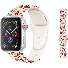 Hi-Yoohere Chic Breathable Christmas Santa Claus Pattern Bands Compatible with Apple Watch 38mm 40mm 41mm S/M, Grade Soft Silicone Sports Wristband Strap for iWatch SE & Series 8/7/6/5/4/3/2/1