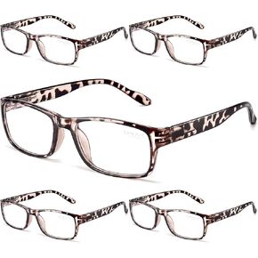 Gaoye 5-Pack Reading Glasses Blue Light Blocking,Spring Hinge Readers for Women Men Anti Glare Filter Lightweight Eyeglasses (I1 turtle mix, 0.75x)