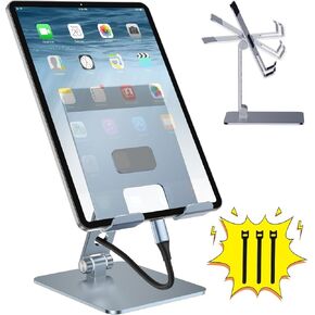 Tablet Stand for Desk, Adjustable Portable Aluminum Holder for 4-16'' Ipad Pro Kindle Monitor Switch, Airplane Travel Foldable iPhone Stand on Bed Desktop Kitchen, Office Small Light Accessories