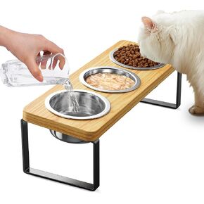 Elevated Cat Bowls with 3 Stainless Steel Bowls | 10° Tilted Anti-Vomiting Raised Cat Food Bowls for Small Cats and Puppies Pet Bowls with Stand