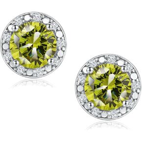925 Sterling Silver Birthstone Earrings for Women Teen Girls Dainty Cute Created Gemstone Crystal Square Earrings Double Halo Stud Earrings