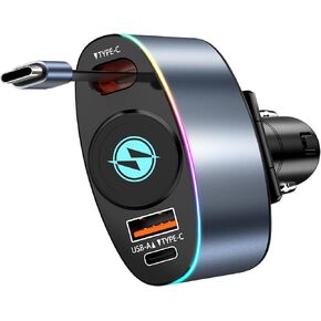 Retractable Car Charger, 66W Fast Charging Car Charger with 1 Type-C Retractable Cable (35.4 in) and USB Car Charger, Compatible with iPhone 16/15, Galaxy, Pixel, and Samsung