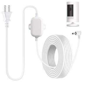 ALERTCAM 25ft Weatherproof Power Cable for Ring Stick Up Cam Battery/Plug-in (3rd Gen), Reliable Charging Cable with Barrel Plug for Continuous Security Power, White