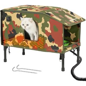 Heated Cat House for Outside, Indestructible Outdoor Cat House with Dinning Room in Winter, 100% Waterproof Cat Shelter with Heater for Strays, Ferals Barn Cat, Animal, Insulated, Warm House