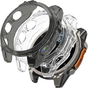 [2 Pack] Miimall Rugged Case Compatible for Garmin Fenix 8 51mm Case Cover, Anti-Scratch, Shockproof, Men Replacement Protective Case Soft TPU Translucent Case Bumper for Garmin Fenix 8 (Clear+Black)