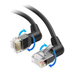 Cable Matters 2-Pack, 10Gbps Rotatable Cat 6 Ethernet Cable 1 ft with Ultra Flex PVC Jacket for Tight Spaces (Ethernet Cable 360 Degree, Cat 6 Ethernet Cable Right Angle) in Black, 1 Foot