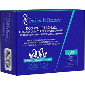 Infinite Ocean Dog Waste Bag Rolls, 100% Post-Consumer Recycled Poop Bags for Dogs, 300 Count Flathead, Leak-Proof, Odor-Proof Extra-Thick Black Refill Rolls, Unscented, Doggie, Doggy, Puppy Bags