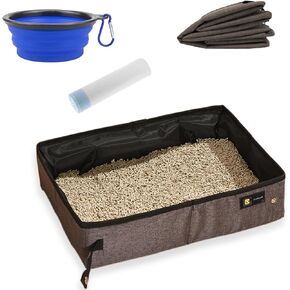 Portable Travel Litter Box.Cat Foldable, Easy to Cat Toilet Litter Pan Control Odor Free,Leak-Proof with Pet Poop Bag,Cat Litter Tray for Car Van Outdoor