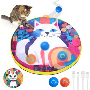 Interactive Cat Toys with 2 Fast Rolling Ball in Mat, Chirping & Motion Activated Automatic Cat Toy, Hide and Seek Games for Indoor Cats/Kitty/Kittens
