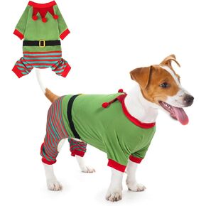SCENEREAL Dog Christmas Sweater Pajamas, Funny Elf Costume for Large Medium Small Dogs Girl Boy, Soft Pet Costumes Xmas Warm Puppy Winter Clothes, Holiday Outfit Jammies Pjs, XL