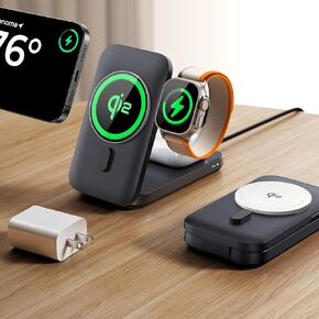 MRGLAS for Qi2 Magsafe Charger 3-in-1 Charging Station Apple [Certified Qi2 15W], MagSafe Wireless Charger Stand, Foldable Travel Charger for iPhone 16/15, Watch, AirPods, (30W USB-C Charger Included)